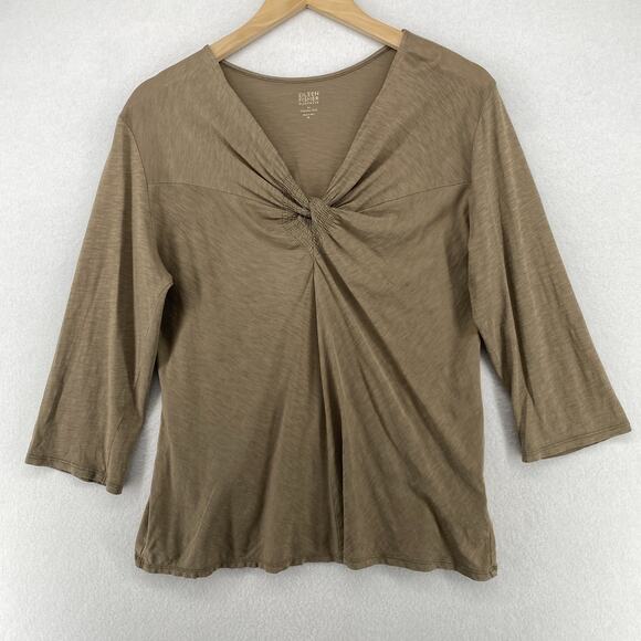 EILEEN FISHER GARNET HILL Top M Pajama Twisted Knot Slub Organic Cotton Brown - Picture 1 of 10